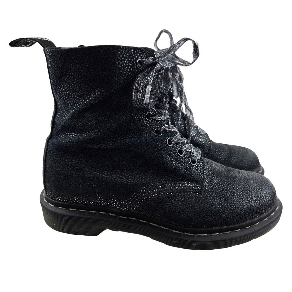 Dr. Martens Pascal Black Metallic Pebble Leather Lace Up Boots Womens 8 US 39 EU